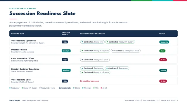 Succession Readiness Slate, sample work product