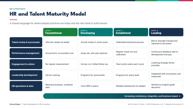 HR and Talent Maturity Model, sample work product